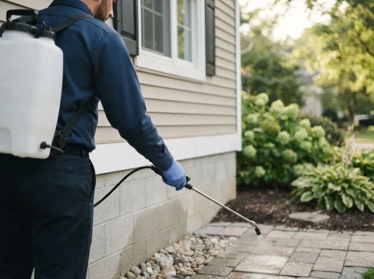 Pest control technician inspecting a home in Las Cruces, NM